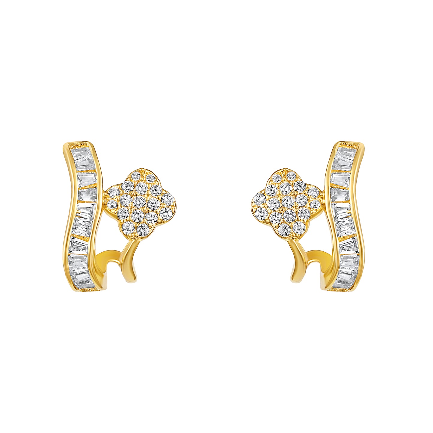 Bloom Crest Design 18KT Gold Plated Zircon Stud Earring