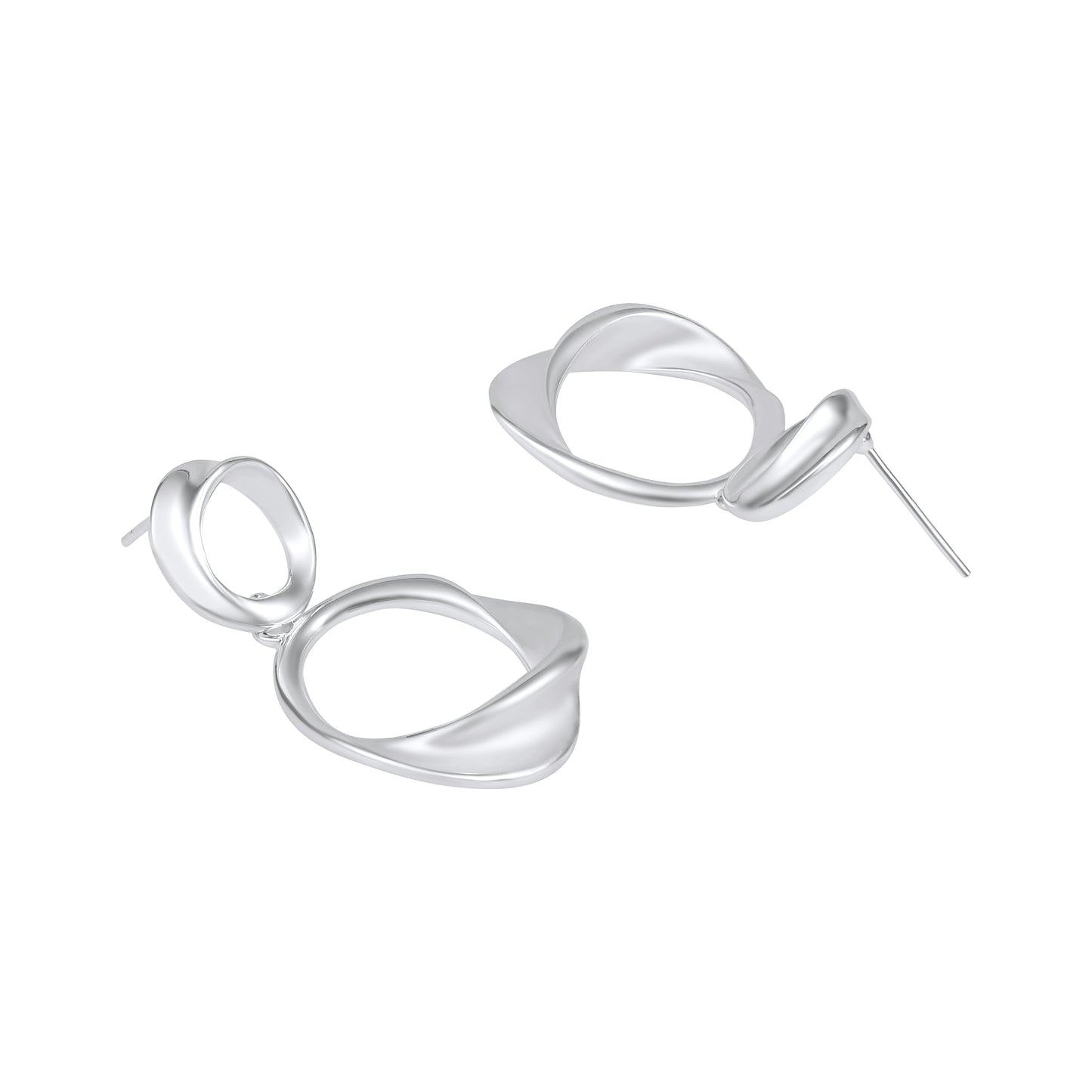 Twisted Dual Circle Shaped Silver Plated Dangle Earring