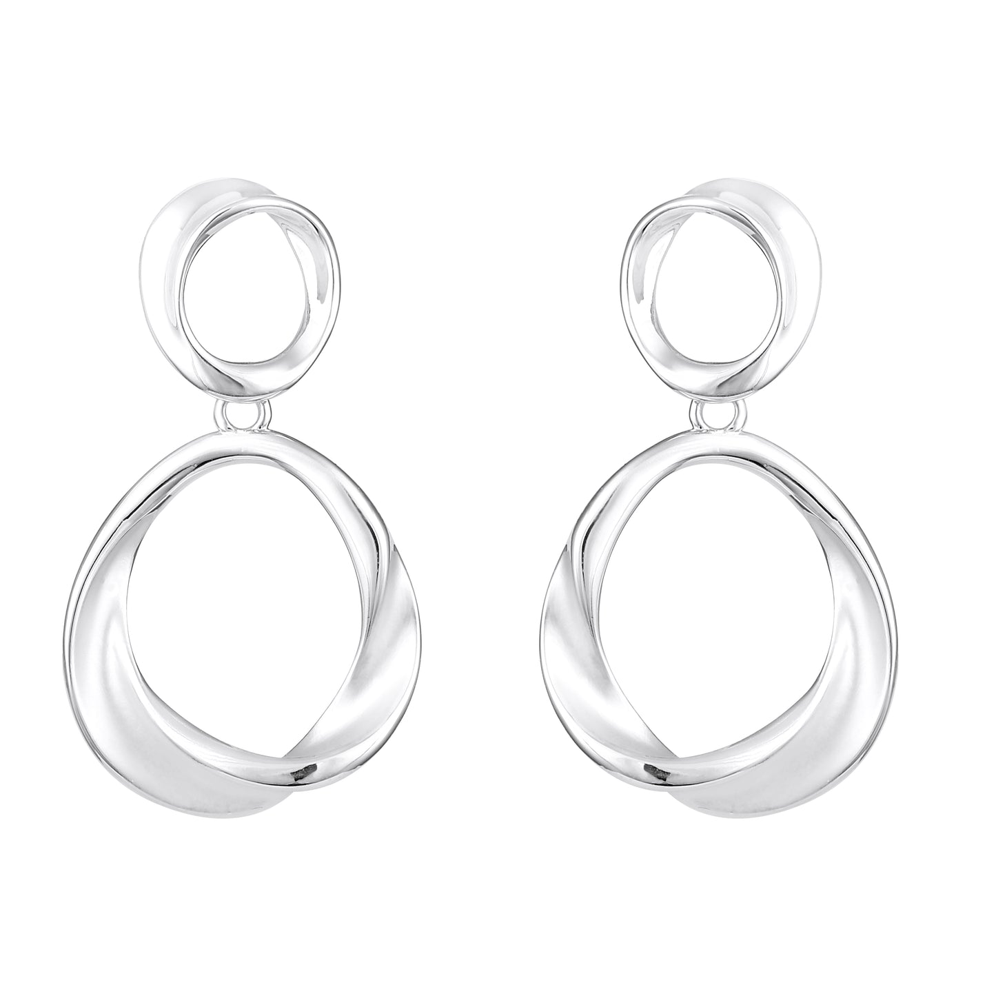 Twisted Dual Circle Shaped Silver Plated Dangle Earring