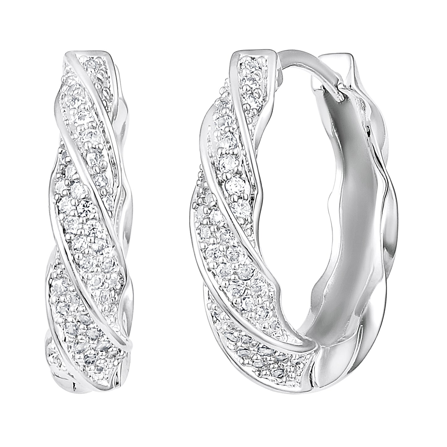 Twisted Wide Silver Plated Zircon Drop Earring