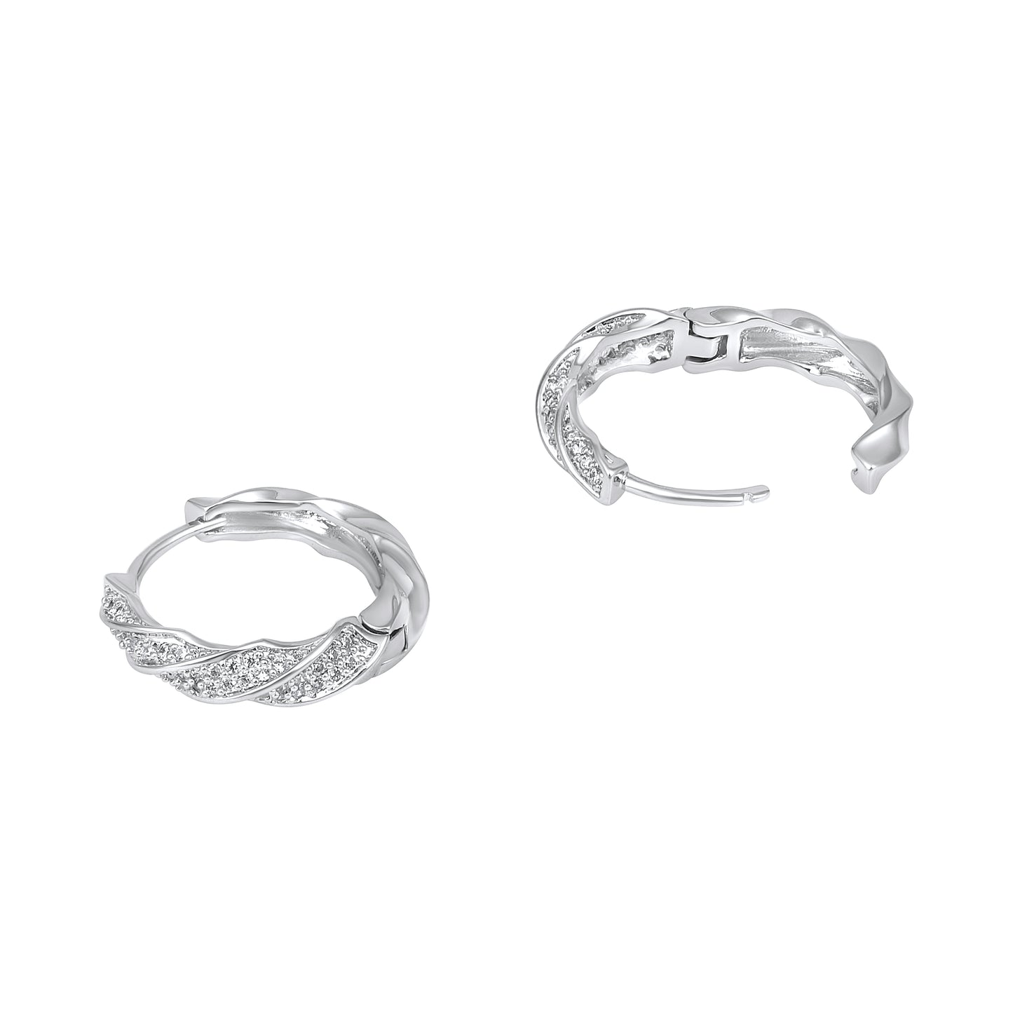 Twisted Wide Silver Plated Zircon Drop Earring