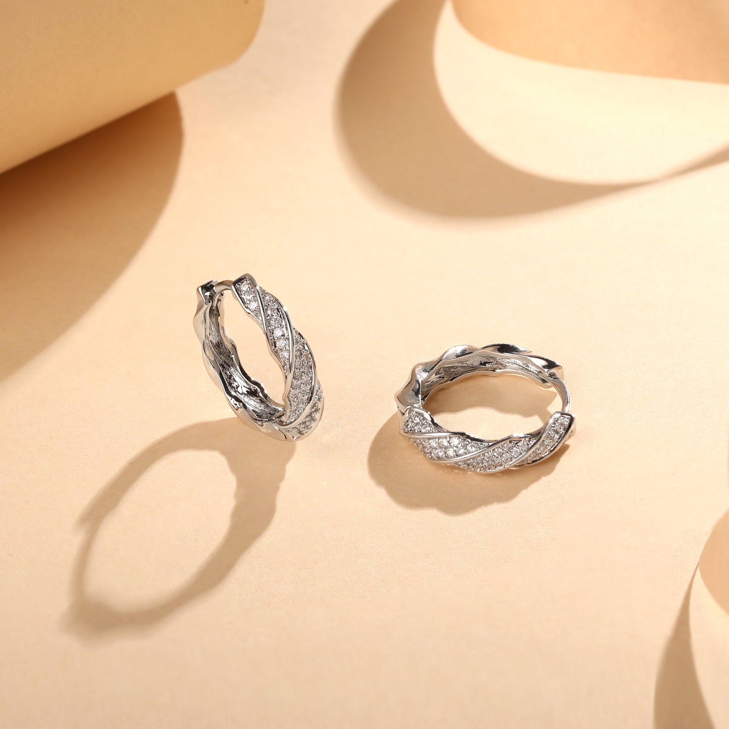 Twisted Wide Silver Plated Zircon Drop Earring