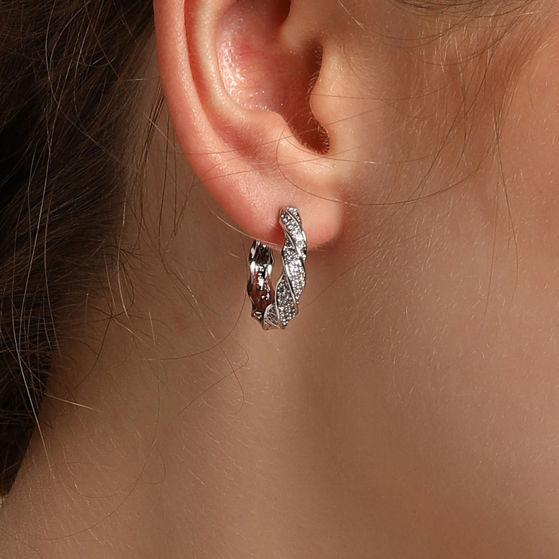 Twisted Wide Silver Plated Zircon Drop Earring