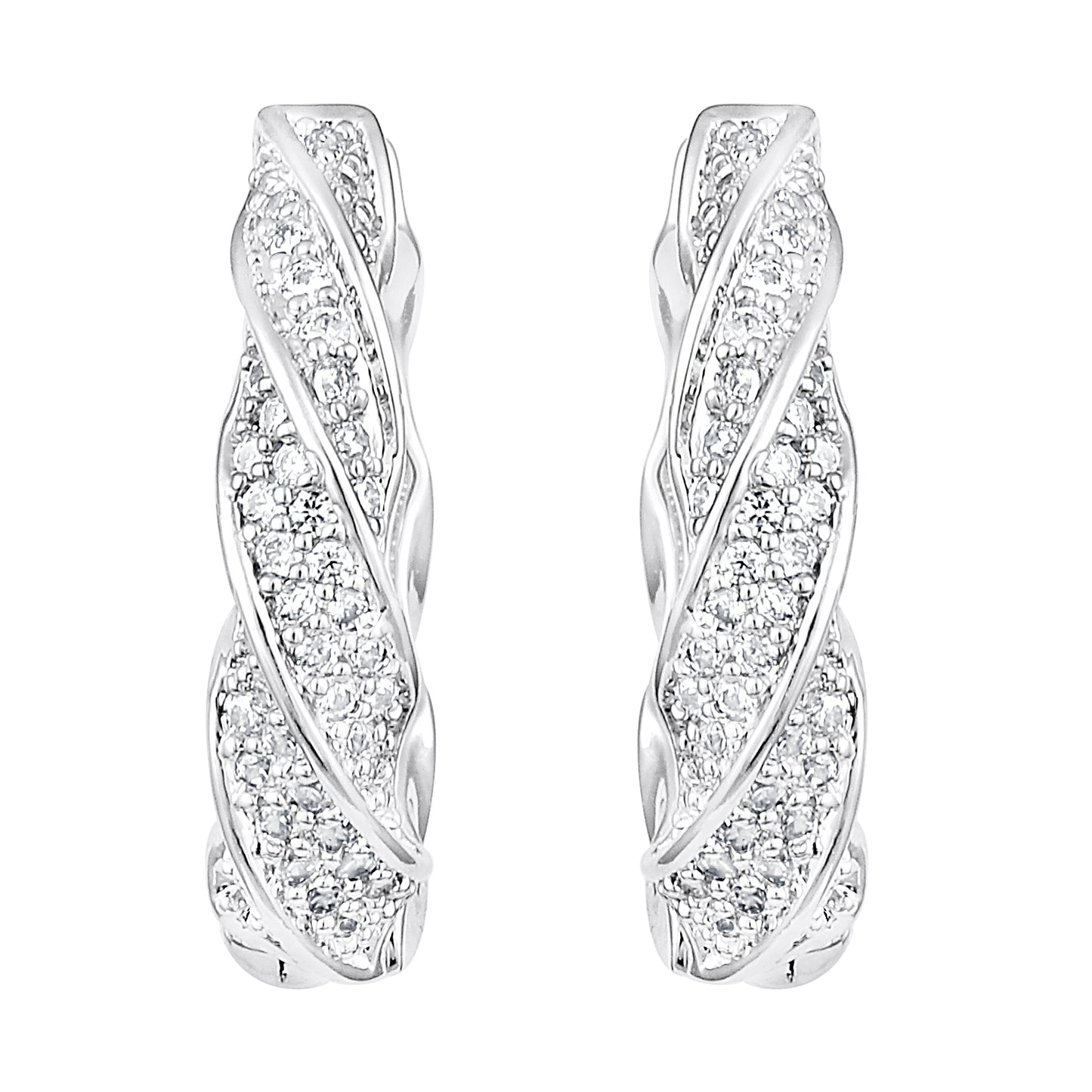 Twisted Wide Silver Plated Zircon Drop Earring
