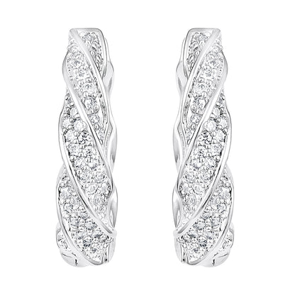 Twisted Wide Silver Plated Zircon Drop Earring