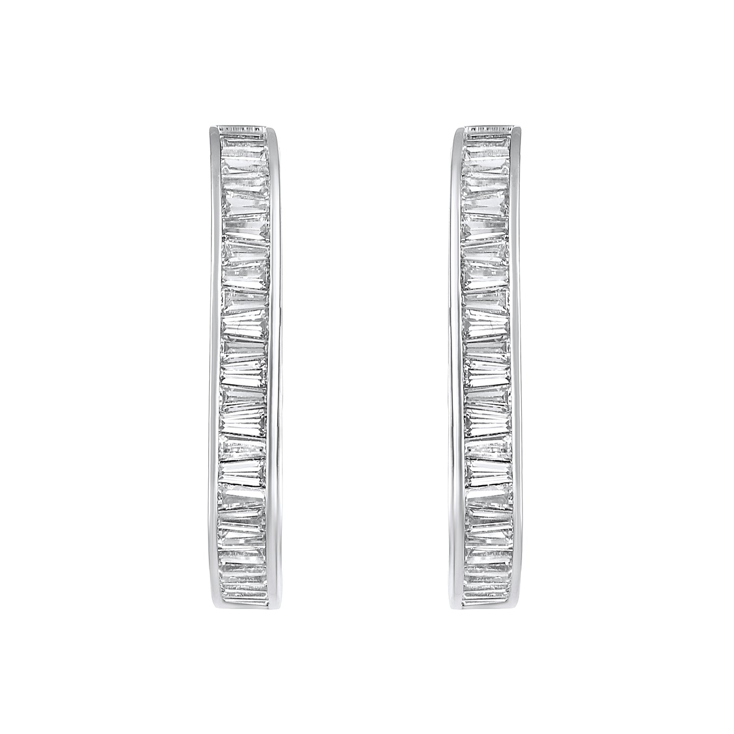 Curved Rectangular Hoop Silver Plated Zircon Drop Earring