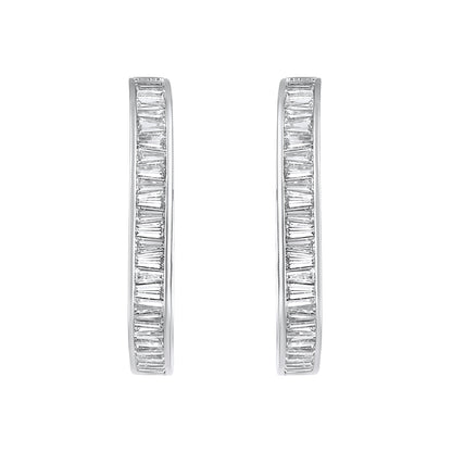 Curved Rectangular Hoop Silver Plated Zircon Drop Earring