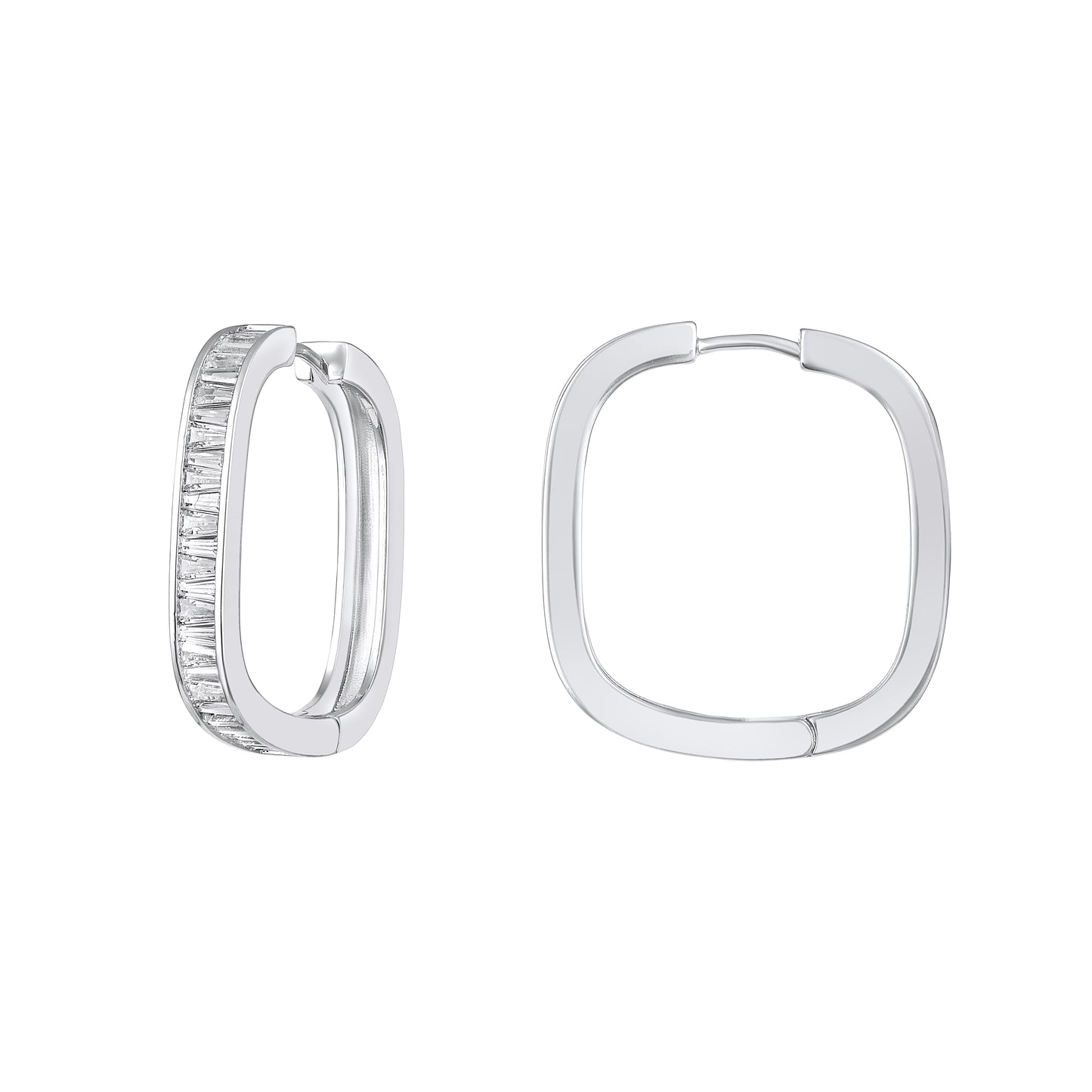 Curved Rectangular Hoop Silver Plated Zircon Drop Earring