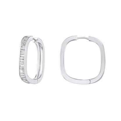 Curved Rectangular Hoop Silver Plated Zircon Drop Earring