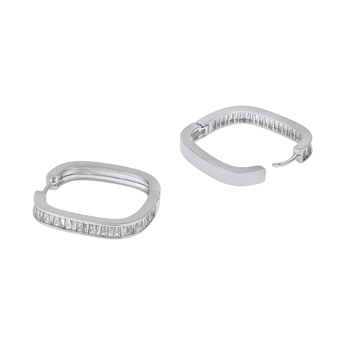 Curved Rectangular Hoop Silver Plated Zircon Drop Earring