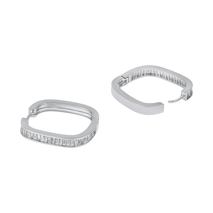 Curved Rectangular Hoop Silver Plated Zircon Drop Earring