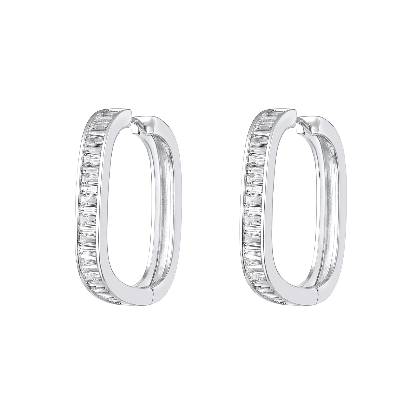 Curved Rectangular Hoop Silver Plated Zircon Drop Earring
