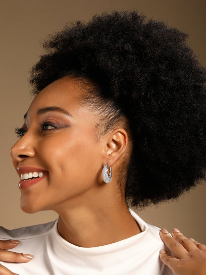 Stylish Woven Gleam Silver Plated Zircon Clip-On Earring