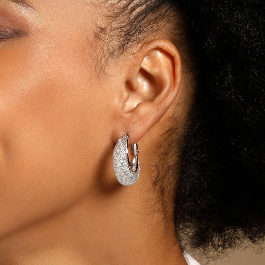 Stylish Woven Gleam Silver Plated Zircon Clip-On Earring