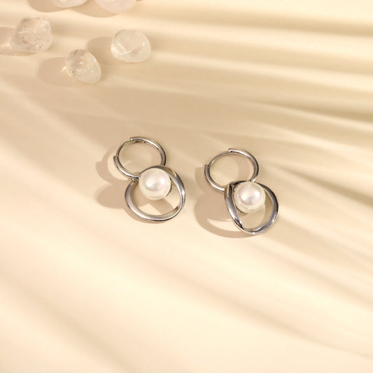 Elegant Freshwater Pearl Nest Silver Plated Drop Earring
