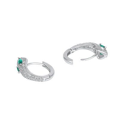 Green Eyed Snake Silver Plated Zircon Clip-On Earring