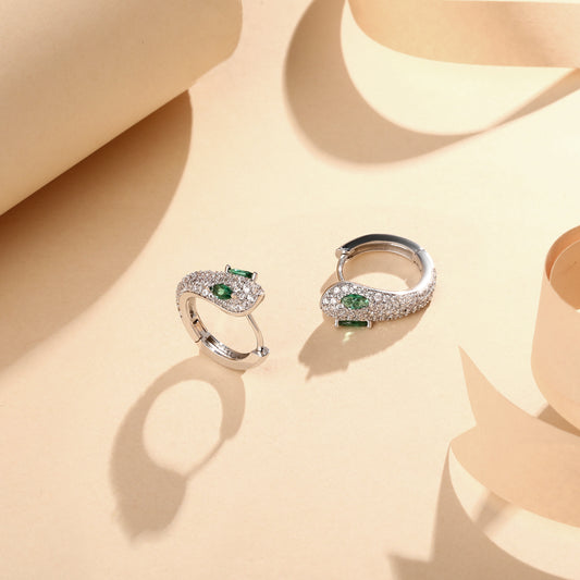 Green Eyed Snake Silver Plated Zircon Clip-On Earring