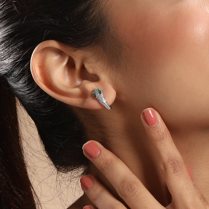Green Eyed Snake Silver Plated Zircon Clip-On Earring