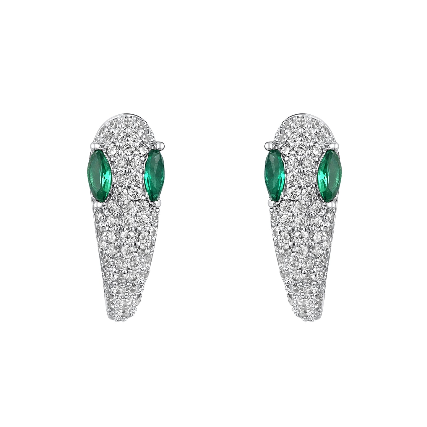 Green Eyed Snake Silver Plated Zircon Clip-On Earring