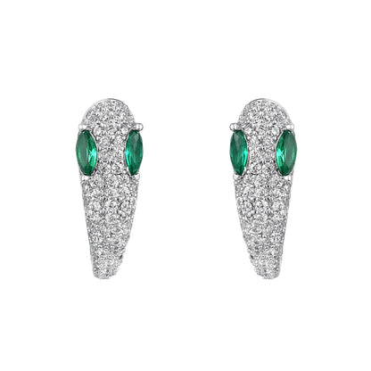 Green Eyed Snake Silver Plated Zircon Clip-On Earring