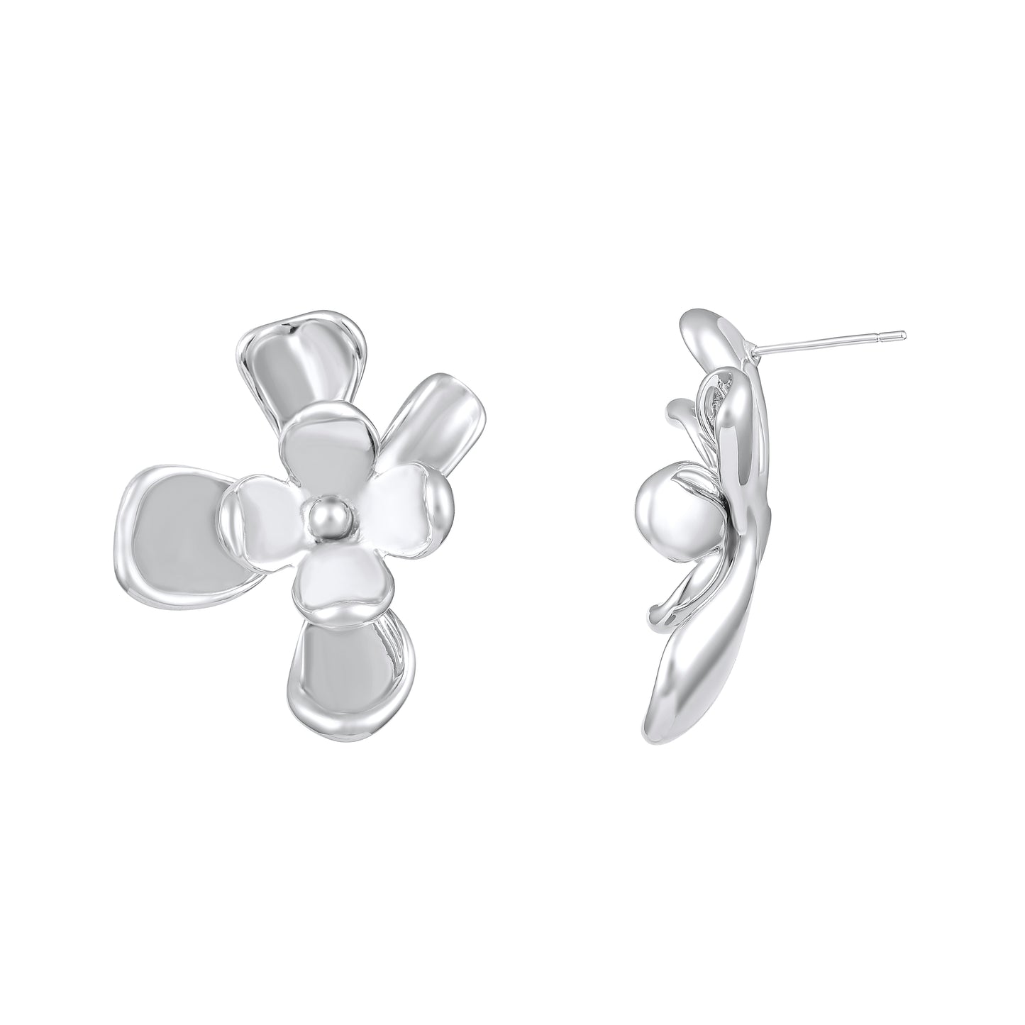 Petal Glow Design Silver Plated Floral Stud Earring