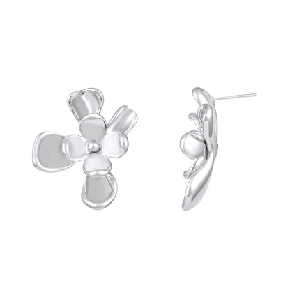 Petal Glow Design Silver Plated Floral Stud Earring