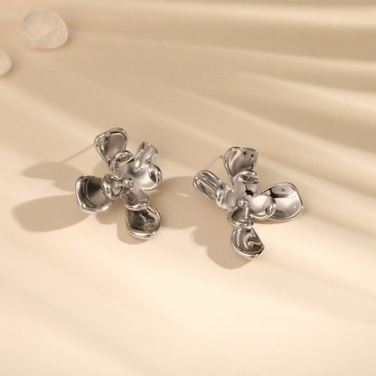 Petal Glow Design Silver Plated Floral Stud Earring