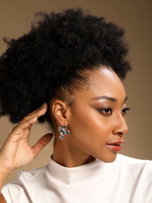 Petal Glow Design Silver Plated Floral Stud Earring