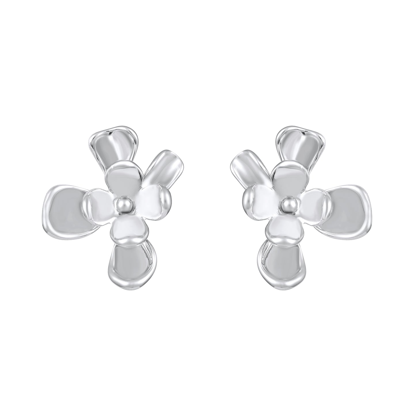 Petal Glow Design Silver Plated Floral Stud Earring