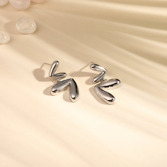 Double"V" Shaped Abstract Silver Plated Dangle Earring