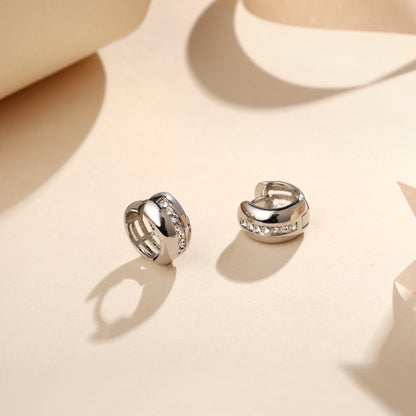 Shine Clip-on Circle Shape Silver Plated Zircon Earring