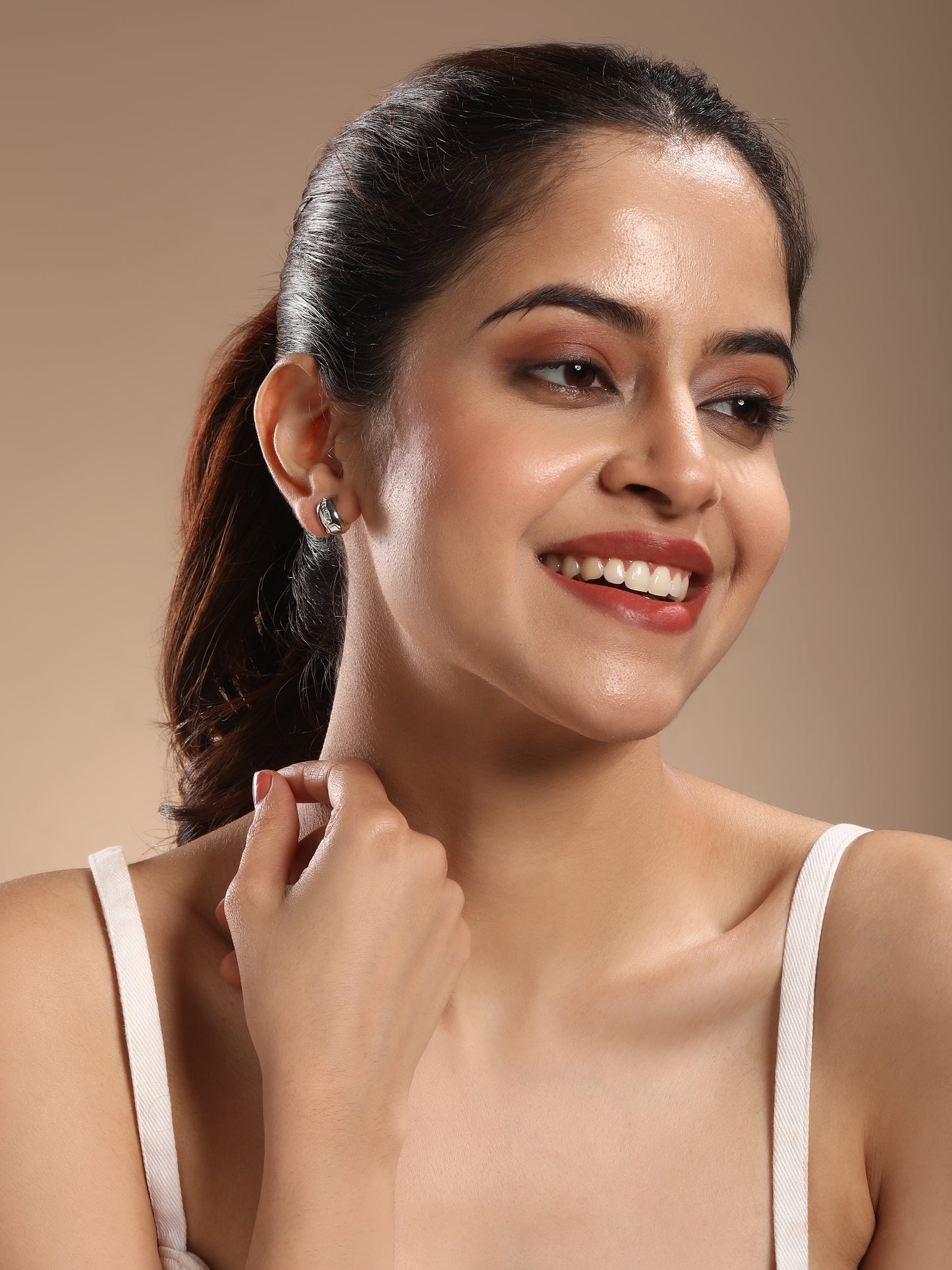 Shine Clip-on Circle Shape Silver Plated Zircon Earring