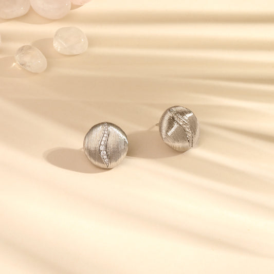 Round Shape Textured Silver Plated Zircon Stud Earring