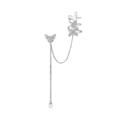 Wing Chain Butterfly Design Silver Plated Zircon Ear Cuff