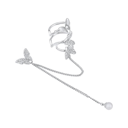 Wing Chain Butterfly Design Silver Plated Zircon Ear Cuff