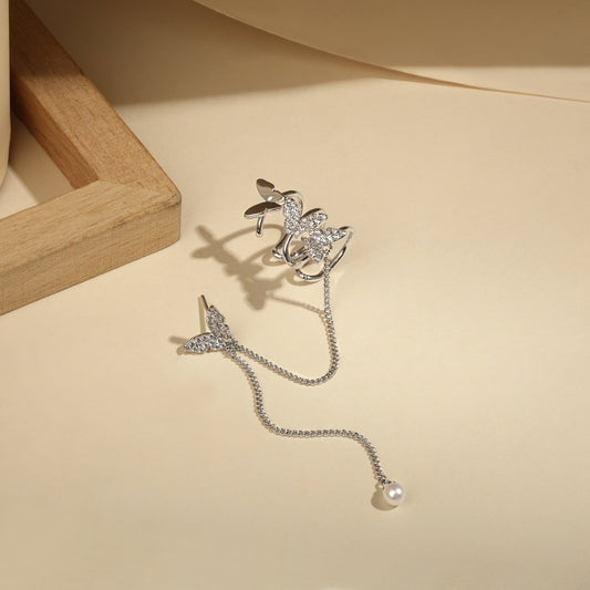 Wing Chain Butterfly Design Silver Plated Zircon Ear Cuff