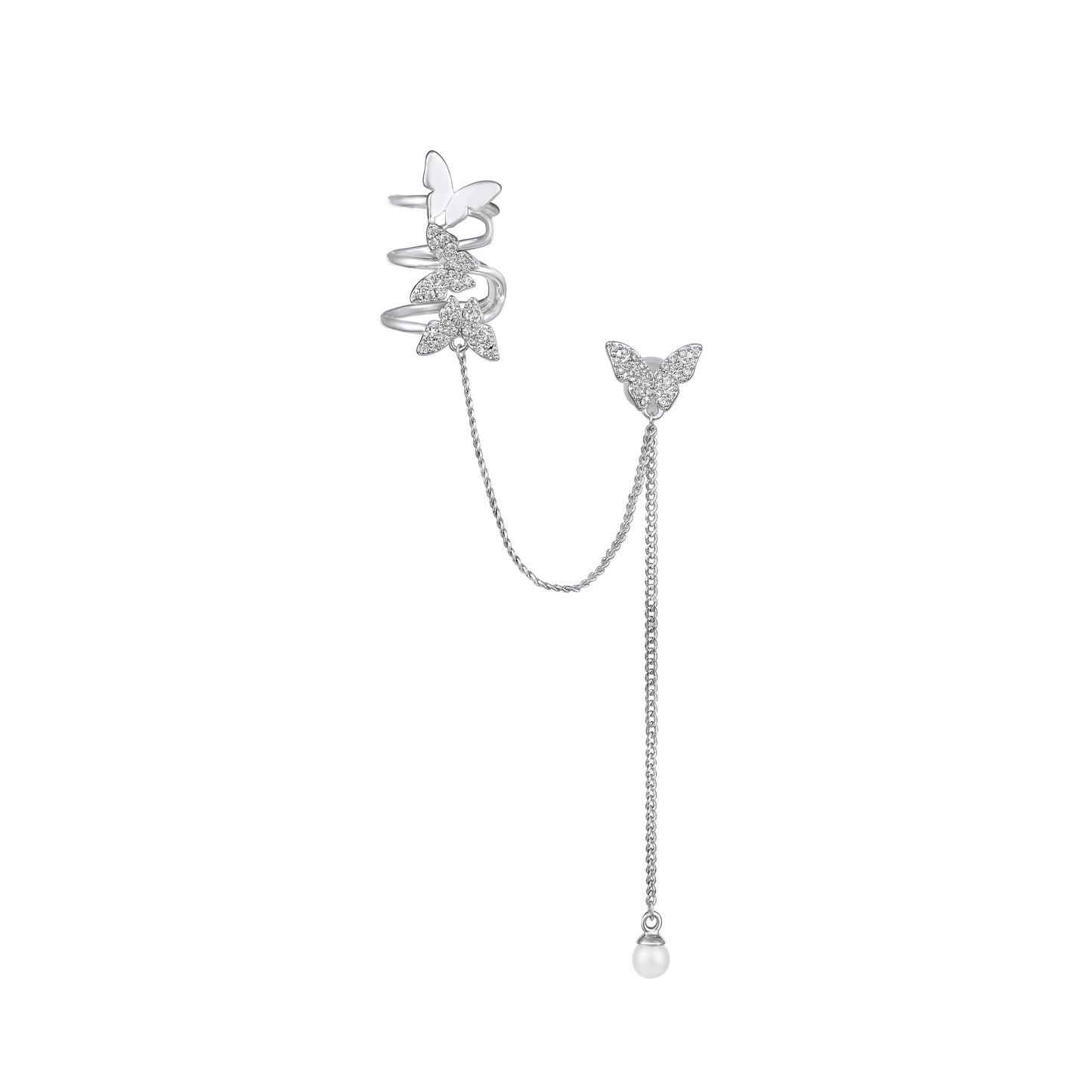 Wing Chain Butterfly Design Silver Plated Zircon Ear Cuff