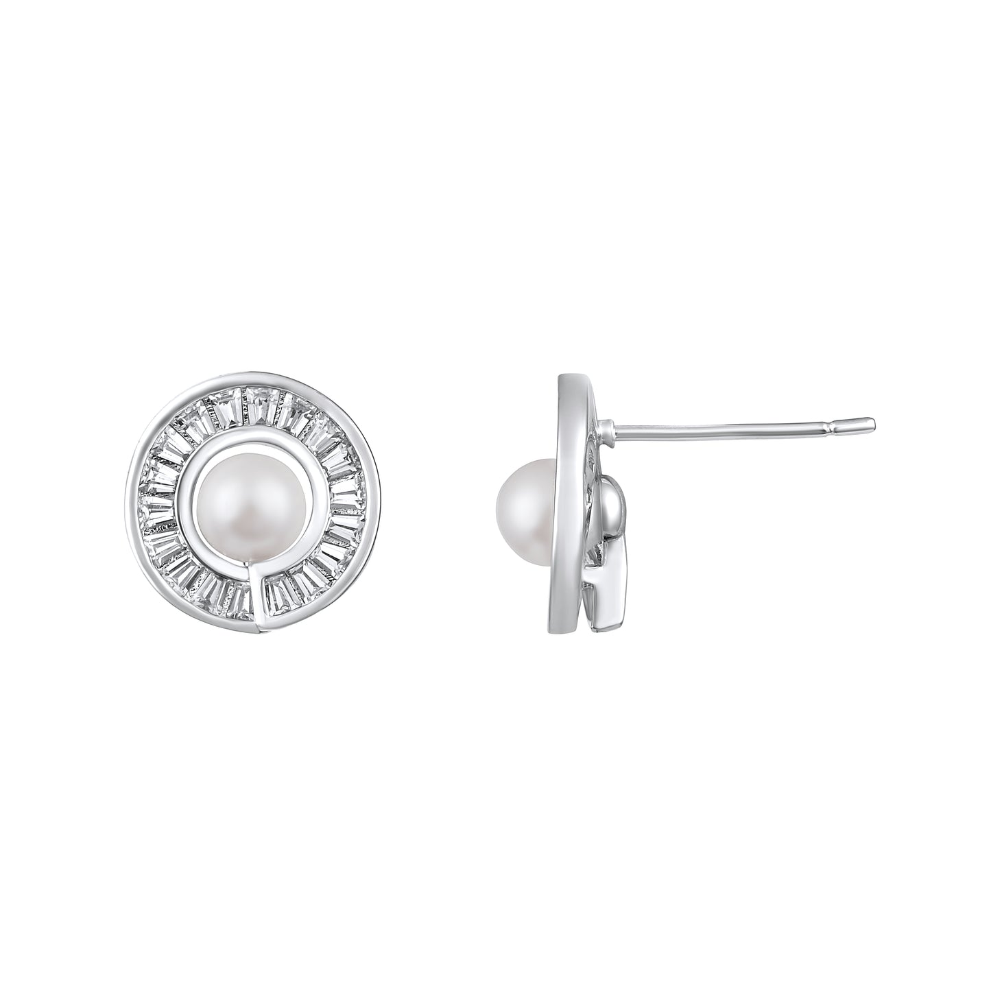 Round Shape Silver Plated Pearl Stud Earring