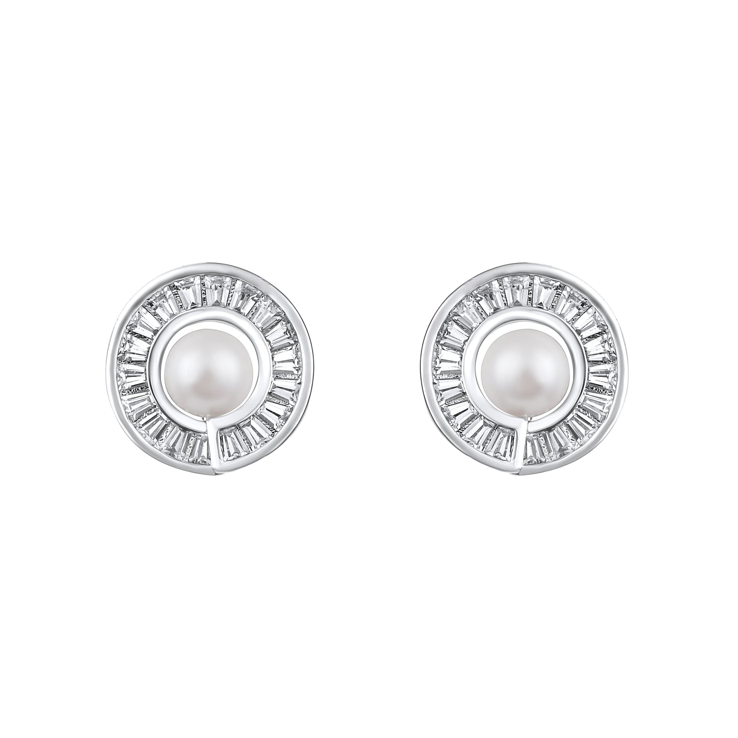 Round Shape Silver Plated Pearl Stud Earring