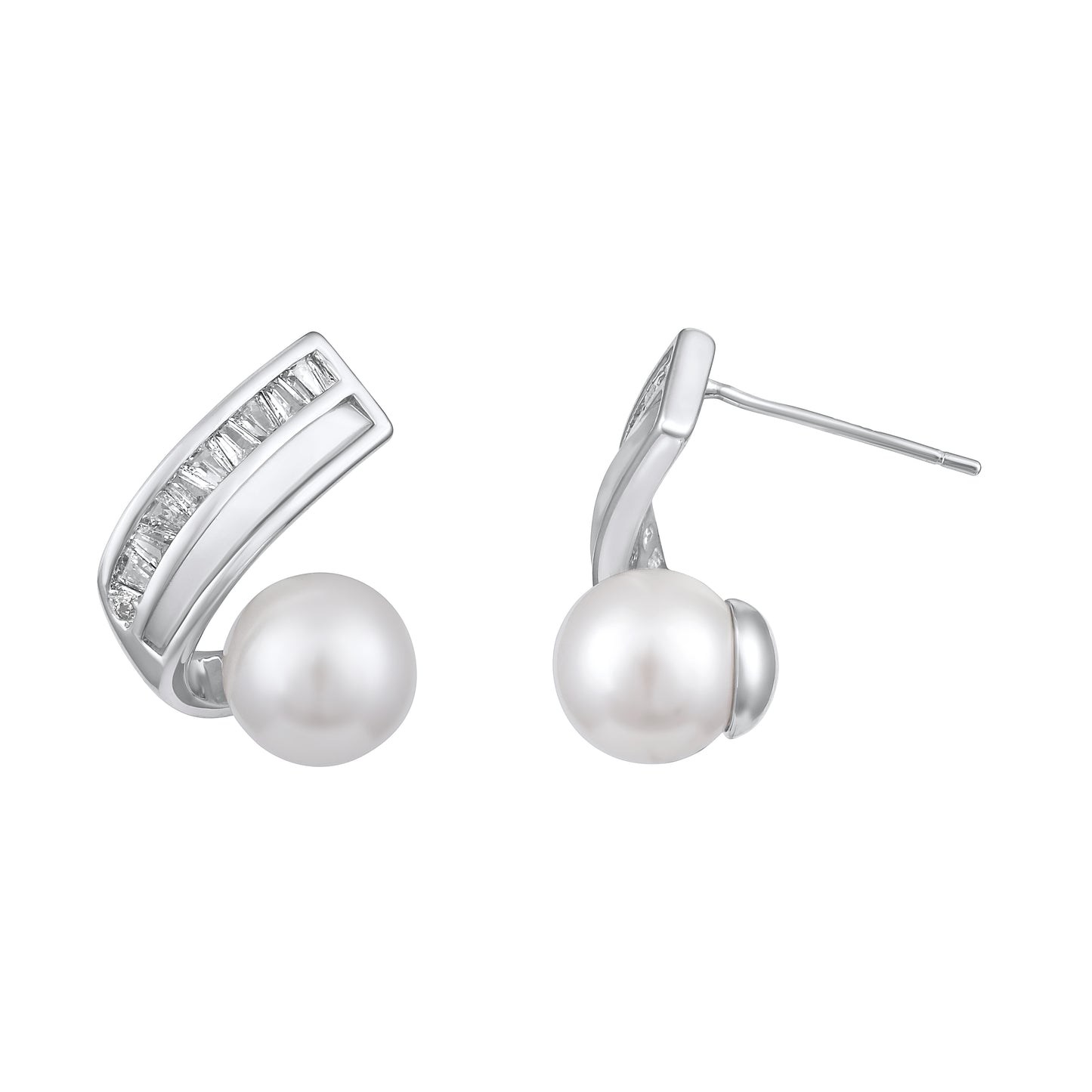 Elegant Crystal Freshwater Pearl Silver Plated Stud Earring