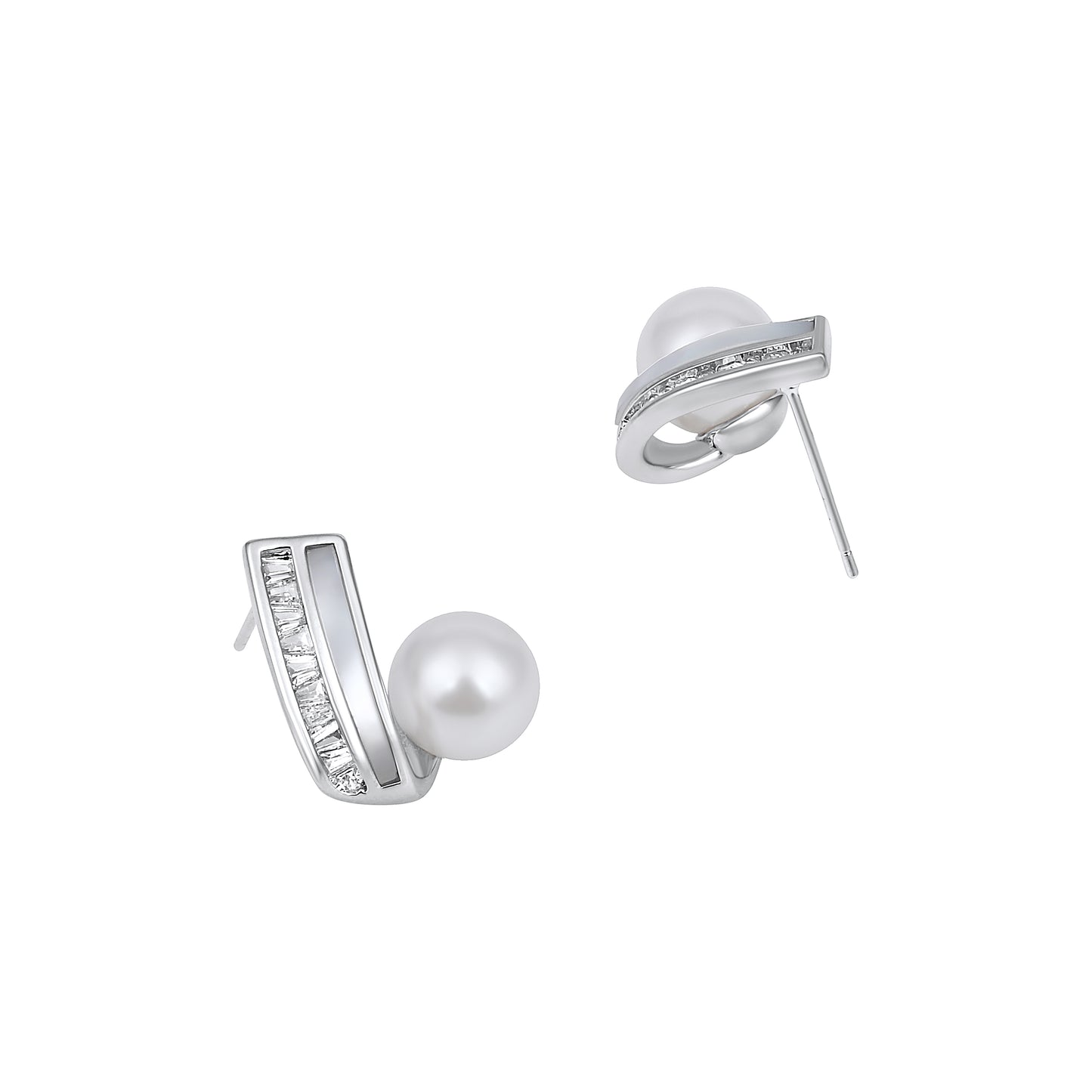 Elegant Crystal Freshwater Pearl Silver Plated Stud Earring