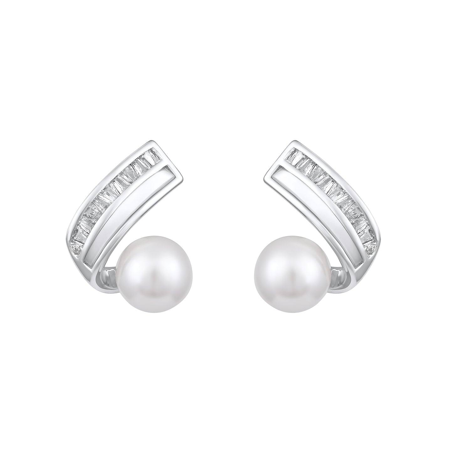 Elegant Crystal Freshwater Pearl Silver Plated Stud Earring