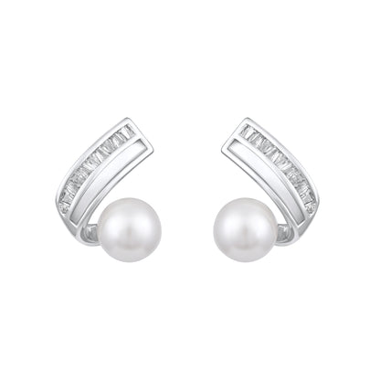 Elegant Crystal Freshwater Pearl Silver Plated Stud Earring