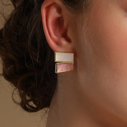 Coloured Rectangular Modern 18KT Gold Plated Stud Earring