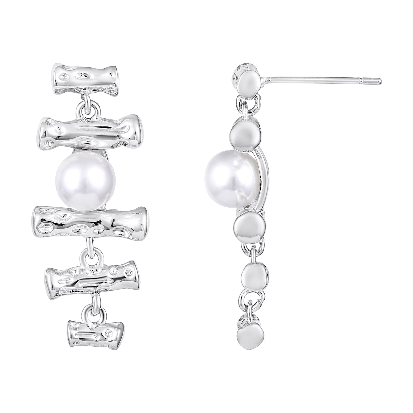 Pearl Bamboo Shape Silver Plated Dangle Earring