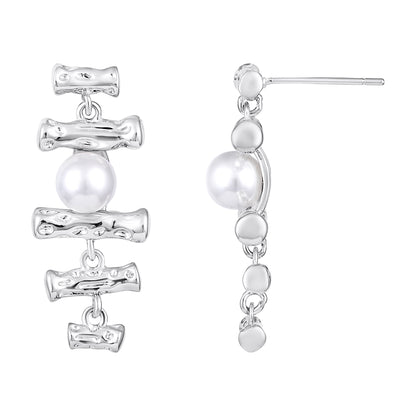 Pearl Bamboo Shape Silver Plated Dangle Earring