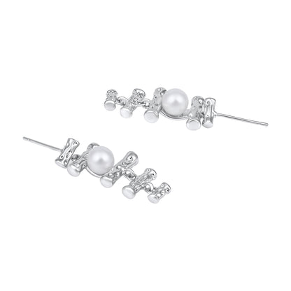 Pearl Bamboo Shape Silver Plated Dangle Earring