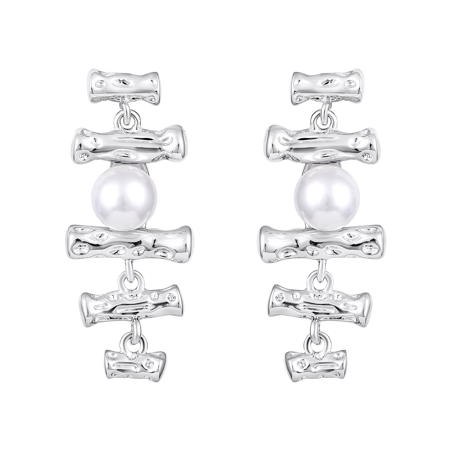 Pearl Bamboo Shape Silver Plated Dangle Earring