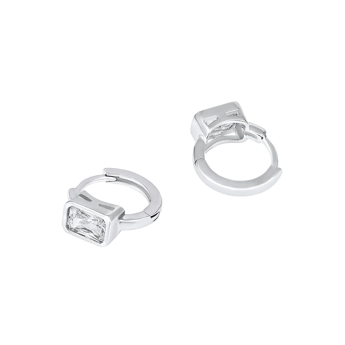 Crystal Frame Stud Look Hoop Earring Silver Plated Zircon Earring