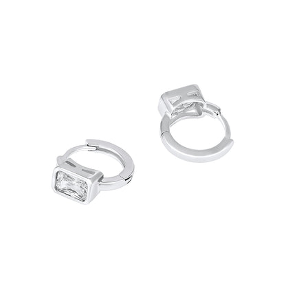 Crystal Frame Stud Look Hoop Earring Silver Plated Zircon Earring